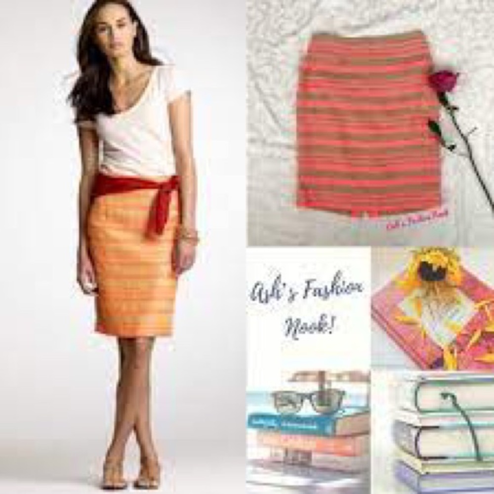 J. Crew 👜 Tan and coral striped skirt